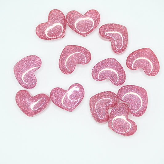12pcs Pink Healing Loose Beads Flat Heart Shape Natural Necklace Stone Pendants Crystal for Jewelry Making DIY Craft