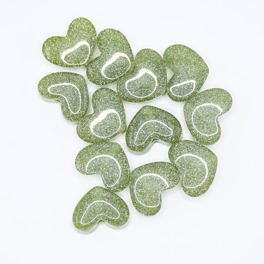 12pcs Green Healing Loose Beads Flat Heart Shape Natural Necklace Stone Pendants Crystal for Jewelry Making DIY Craft