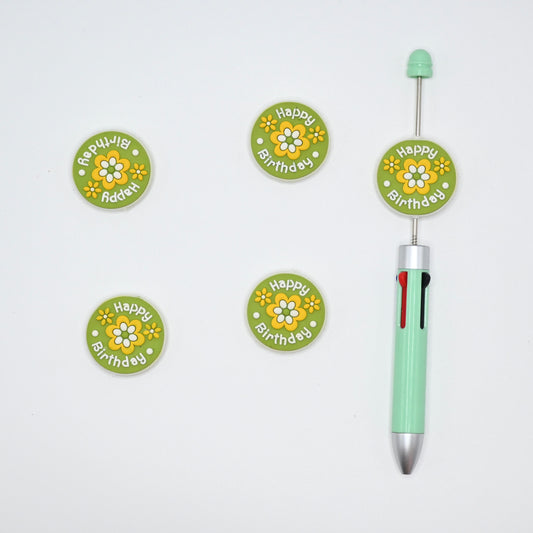 Happy Birthday Yellow Flower Silicone Focal Beads For Pen