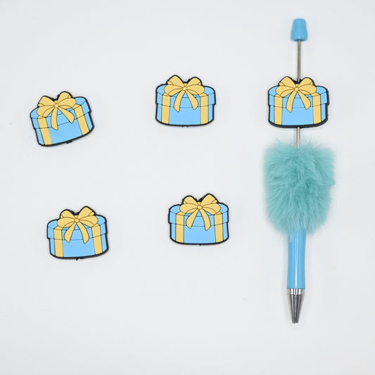 Blue Birthday Cake Box With Yellow Ribbon Silicone Focal Beads For Pen